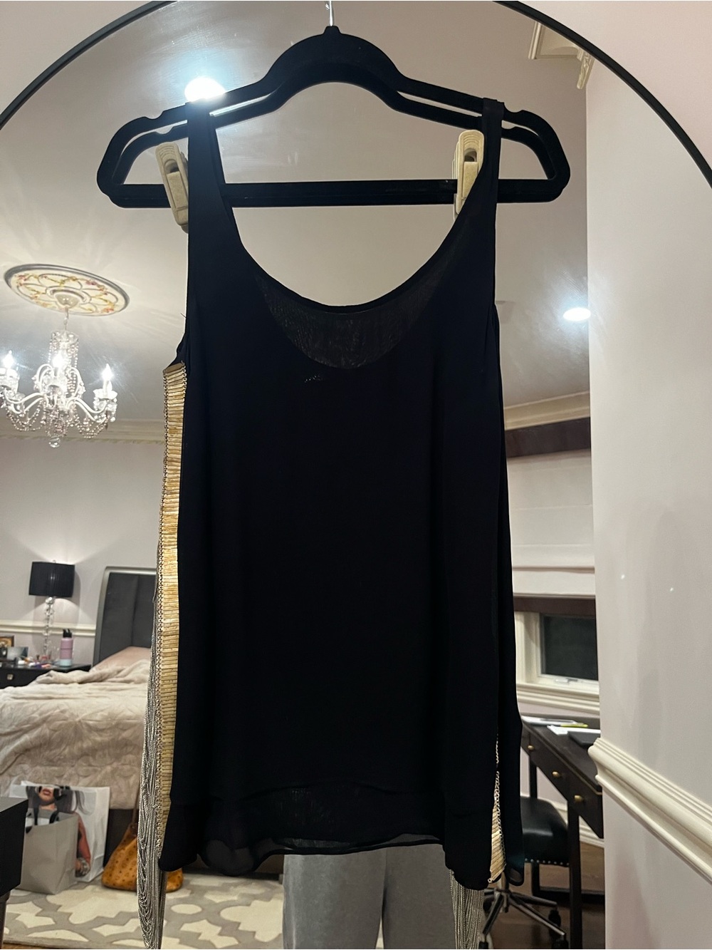 All Saints Black Camisole with Gold Fringe Sides (4)